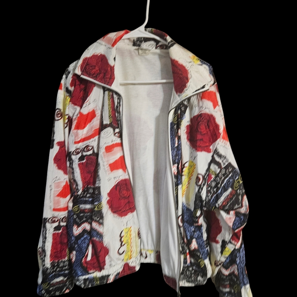 Sergio Tacchini Red and White Bomber Jacket with Artistic Flair - Picture 2 of 10
